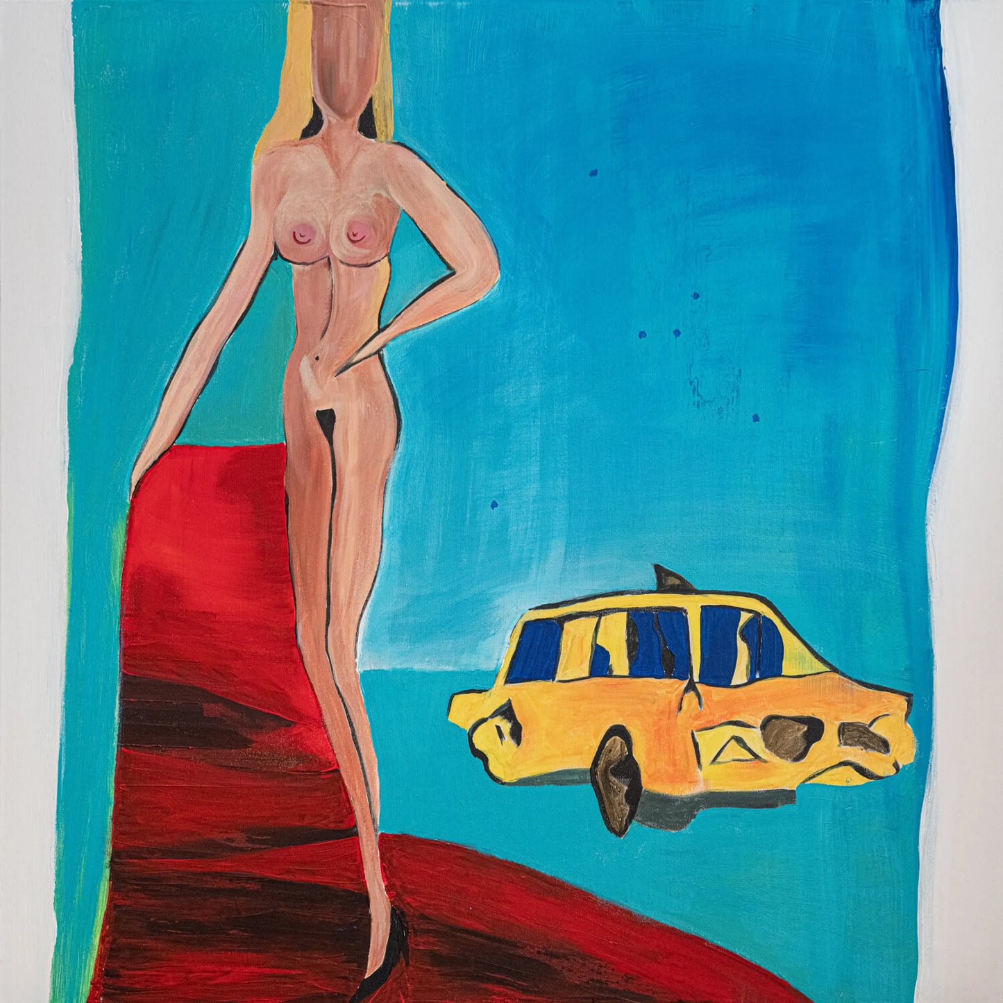 Venus With Super Long Legs On A Red Carpet Beside A Yellow Cab